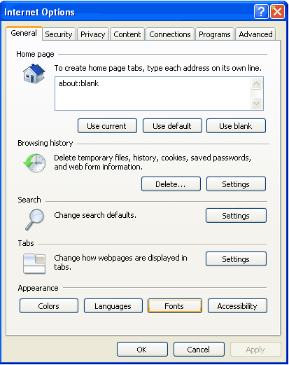 Internet Explorer Options